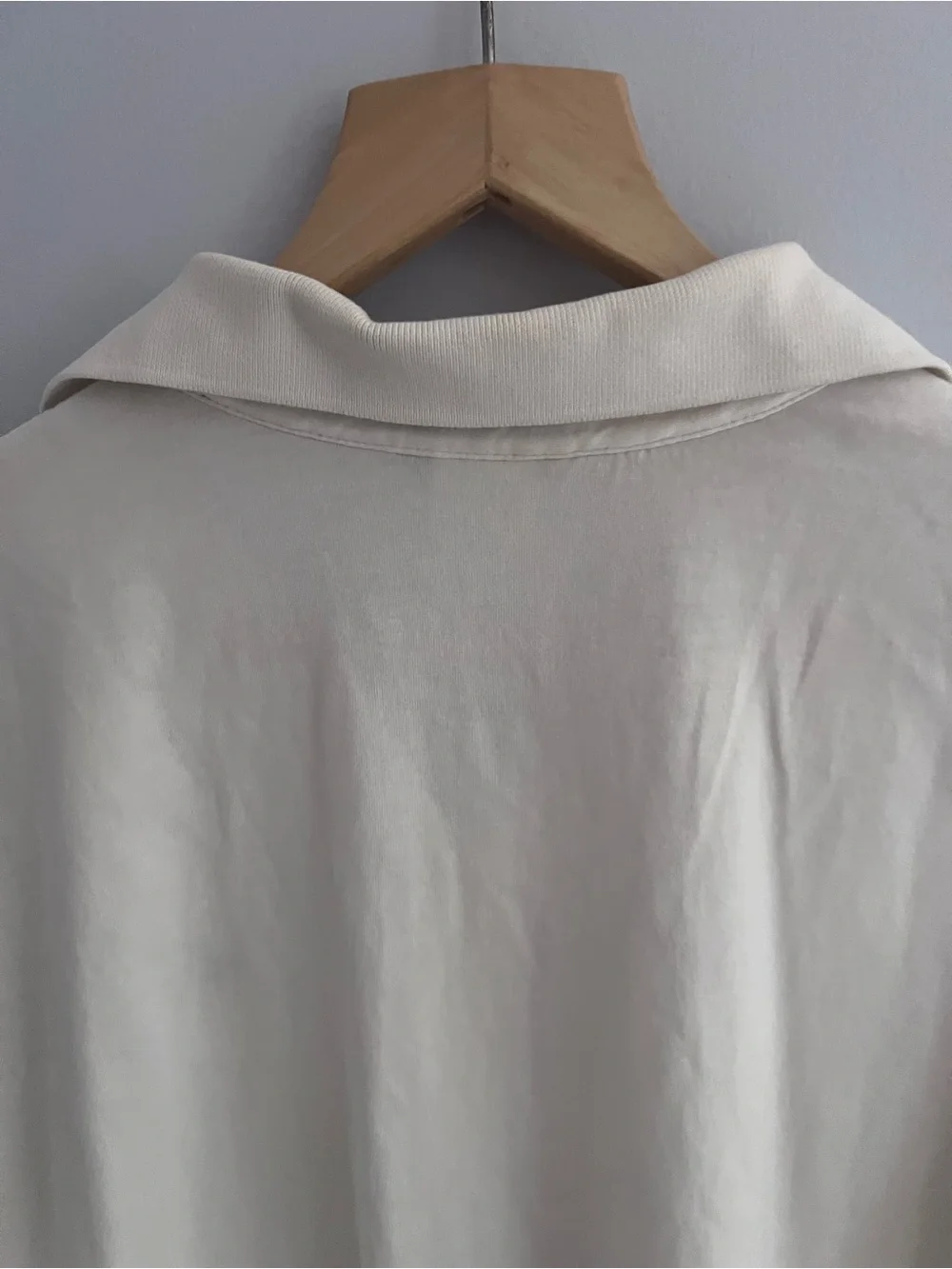 The North Face Men's off white/ cream colored Polo with Red Collar Trim